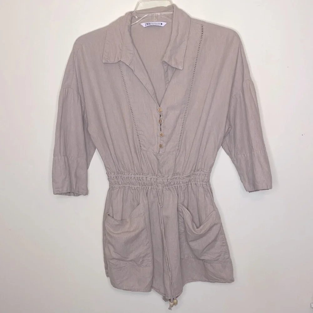 Zara Linen Blend Short Oversized Jumpsuit Romper